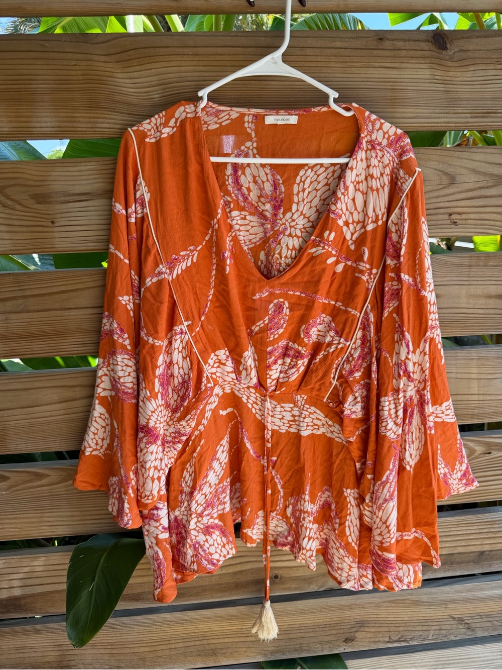 Maurices Orange Floral V-Neck Boho Tunic with Tie